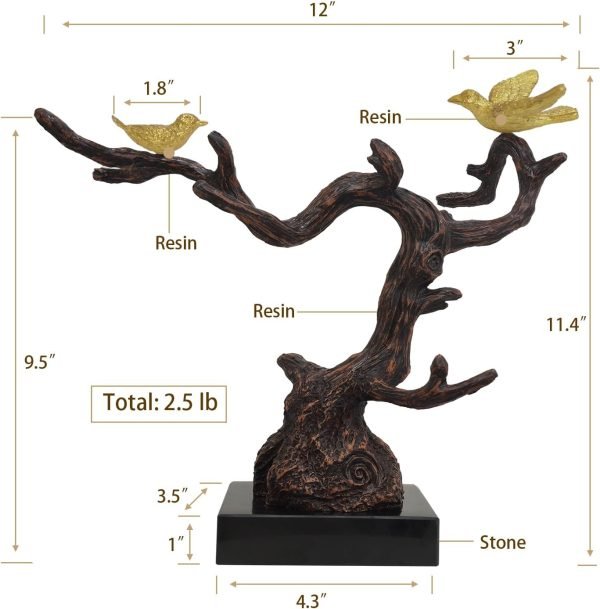 Goodsright Decor Sculptures Home Decor,Abstract Art Figurines, Centerpiece Table Decorations,Resin Tree Bird Statues with Stone Base,Modern Shelf Accents for Living Room Bedroom Office Desk