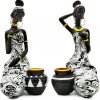 Goodsright Decor African Statues Art Sculptures Women Figure Girls Tribal Lady Figurine Black Women Home Decor Collectible Creative Vintage Gift Crafts (Black+White)