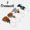 Goodsright Decor Halloween Tree Ornament Assortment, Spooky Cat, Pumpkin Ghost, Skeleton, and Jack-O-Lantern, Small Seasonal Characters, Pack of 4, 3.3 Inches