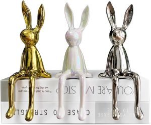 Goodsright Decor 3-Piece Rabbit Decor Sculptures - Home, Office, Living Room, Bedroom - Accents, Decorations, Figurines - Small Statues for Bookshelf, Desk - Ideal Gifts (Gold, Silver, White)