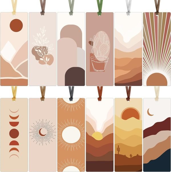 713jmDqZ8yL._AC_SL1500 Goodsright Decor 60 Pieces Abstract Boho Bookmarks Minimalist Line Bookmarks Women Minimalist Geometric Sun Double Sided Bookmark Minimalist Landscape Page Markers Book Markers Botanical Plant Bookmarks for Students