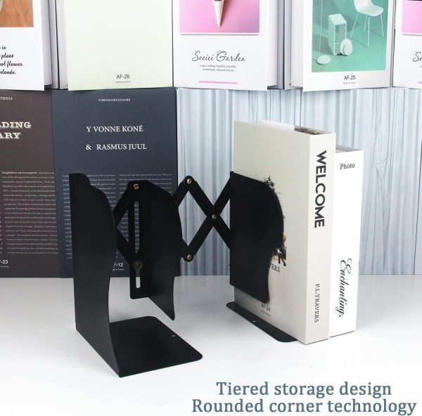 714zsW_9d_L._AC_SL1500 Goodsright Decor Adjustable Bookends, 19 inches 2 Dividers Heavy Duty Metal Book Holders, Book Storage Rack, Desk Organizer Magazine File Holder for Office, School, Bookstore and Home, Black