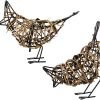 Goodsright Decor Set of 3 Handmade Bird Statue Home Decor,Metal Bird Figurine Rustic Table Decor, Hanging Metal Bird Decor Woven with Brown Natural Rattan for Home Decoration Memo Holder