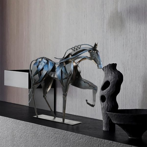 Goodsright Decor Handmade Horse Statue - Unique Rustic Decor for Office & Home - Hand-Painted Metal Sculpture - Perfect Handicraft Gift for Horse Lovers (Blue)