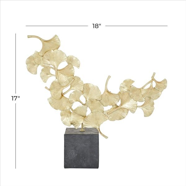 71FLIBvHh4L._AC_SL1500 Goodsright Decor Polystone Floral Handmade Decorative Sculpture Home Decor Statue with Black Block Base, Accent Figurine 18" x 4" x 17", Gold