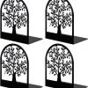 Goodsright Decor Metal Bookend, Tree of Life bookend for Shelves, Home Decorative Bookends for Heavy Books, Black Non-Skid Book Stopper, 7 x 5.5 x 3.5 inch (1 Pair)