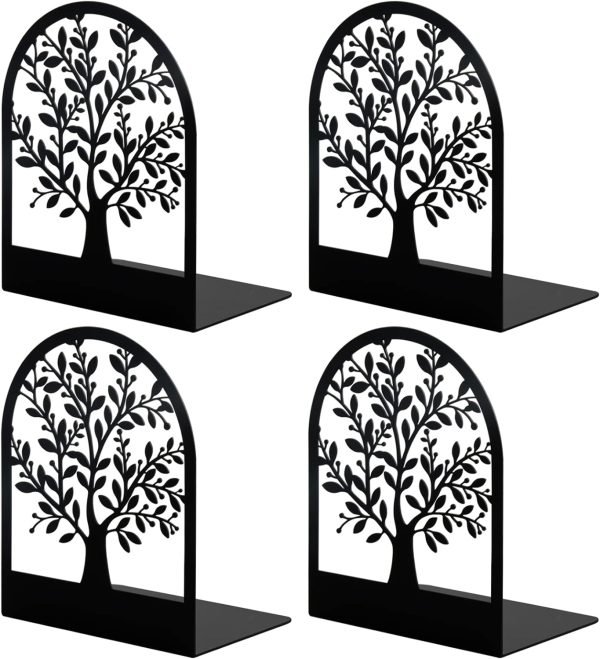 Goodsright Decor Metal Bookend, Tree of Life bookend for Shelves, Home Decorative Bookends for Heavy Books, Black Non-Skid Book Stopper, 7 x 5.5 x 3.5 inch (1 Pair)