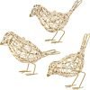 Goodsright Decor Set of 3 Handmade Bird Statue Home Decor,Metal Bird Figurine Rustic Table Decor, Hanging Metal Bird Decor Woven with Brown Natural Rattan for Home Decoration Memo Holder