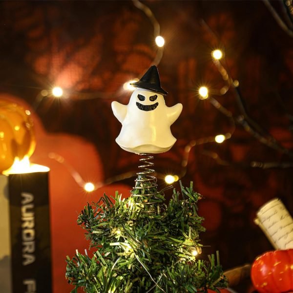 Goodsright Decor Halloween Pumpkin Skull Ghost Miniature Tree Topper Spooky Halloween Ornaments Pumpkin Halloween Tree Topper 4 Inches Mini Halloween Christmas Tree Ornaments for Halloween Party (Ghost)