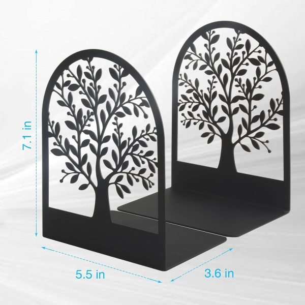 Goodsright Decor Metal Bookend, Tree of Life bookend for Shelves, Home Decorative Bookends for Heavy Books, Black Non-Skid Book Stopper, 7 x 5.5 x 3.5 inch (1 Pair)