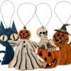 Goodsright Decor Halloween Tree Ornament Assortment, Spooky Cat, Pumpkin Ghost, Skeleton, and Jack-O-Lantern, Small Seasonal Characters, Pack of 4, 3.3 Inches