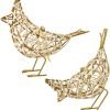 Goodsright Decor Set of 3 Handmade Bird Statue Home Decor,Metal Bird Figurine Rustic Table Decor, Hanging Metal Bird Decor Woven with Brown Natural Rattan for Home Decoration Memo Holder