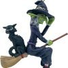 Goodsright Decor Ugly Scary Witch Flying On Broomstick with Black Cat Halloween Christmas Ornaments