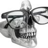 Goodsright Decor Skull Glasses Stand Holder, Creative Eyeglasses Holder, Sunglasses Spectacle Display Rack, Key Holder Resin Sculptures for Entryway, Home, Office, Desk, Nightstand (Silver)
