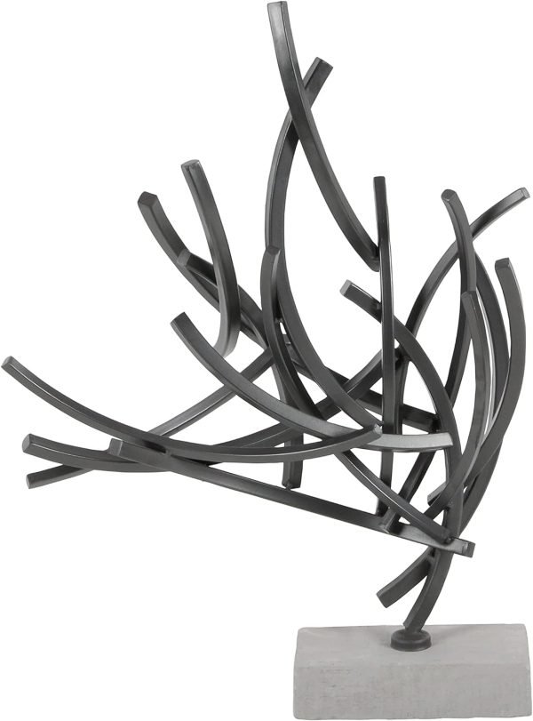 Goodsright Decor 79 Metal Abstract Decorative Sculpture Home Decor Statue with Marble Base, Accent Figurine 17" x 7" x 24", Gray