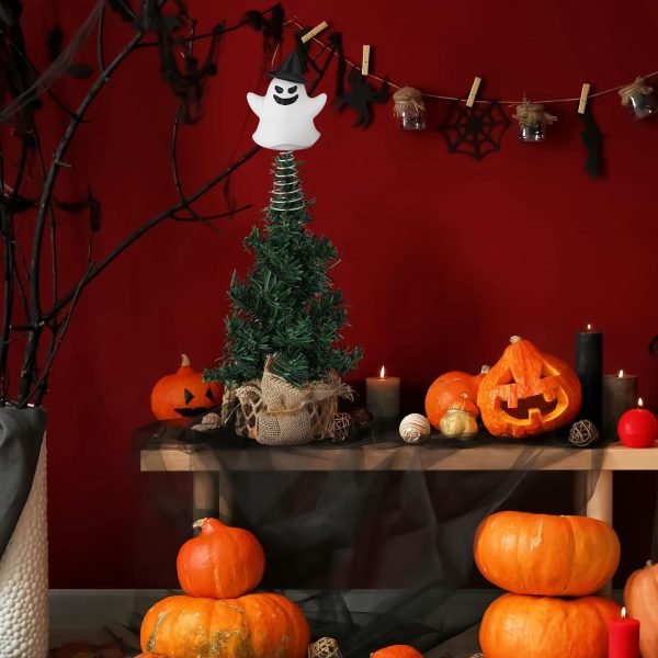 Goodsright Decor Halloween Pumpkin Skull Ghost Miniature Tree Topper Spooky Halloween Ornaments Pumpkin Halloween Tree Topper 4 Inches Mini Halloween Christmas Tree Ornaments for Halloween Party (Ghost)