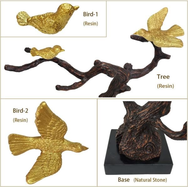 Goodsright Decor Sculptures Home Decor,Abstract Art Figurines, Centerpiece Table Decorations,Resin Tree Bird Statues with Stone Base,Modern Shelf Accents for Living Room Bedroom Office Desk