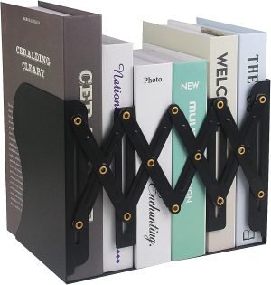 Goodsright Decor Adjustable Bookends, 19 inches 2 Dividers Heavy Duty Metal Book Holders, Book Storage Rack, Desk Organizer Magazine File Holder for Office, School, Bookstore and Home, Black