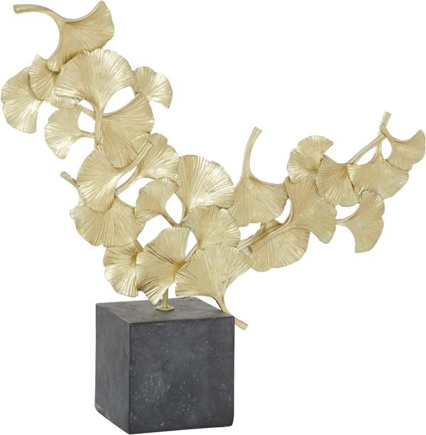 71py2veSoAL._AC_SL1500 Goodsright Decor Polystone Floral Handmade Decorative Sculpture Home Decor Statue with Black Block Base, Accent Figurine 18" x 4" x 17", Gold