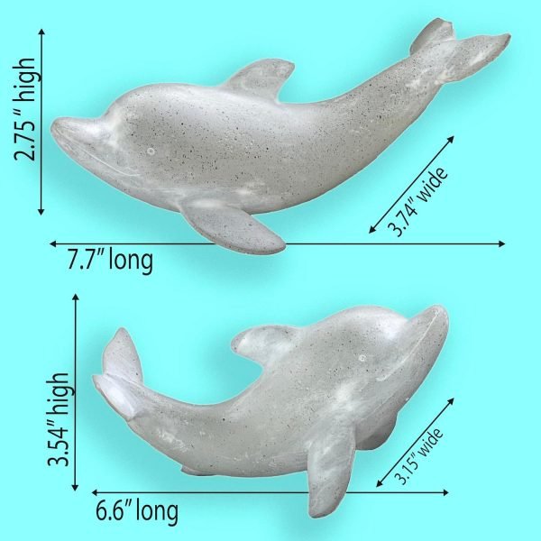 Goodsright Decor Coastal Dolphin Sculptures - Handcrafted Resin Figurine Statues for Bookshelf, Small Decorative Gray Dolphins, Boxed Set of 2 (7.5L & 6.5L inches)