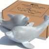 Goodsright Decor Coastal Dolphin Sculptures - Handcrafted Resin Figurine Statues for Bookshelf, Small Decorative Gray Dolphins, Boxed Set of 2 (7.5L & 6.5L inches)