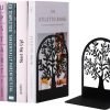 Goodsright Decor Metal Bookend, Tree of Life bookend for Shelves, Home Decorative Bookends for Heavy Books, Black Non-Skid Book Stopper, 7 x 5.5 x 3.5 inch (1 Pair)
