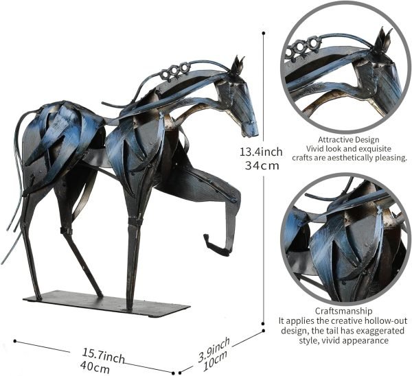 Goodsright Decor Handmade Horse Statue - Unique Rustic Decor for Office & Home - Hand-Painted Metal Sculpture - Perfect Handicraft Gift for Horse Lovers (Blue)