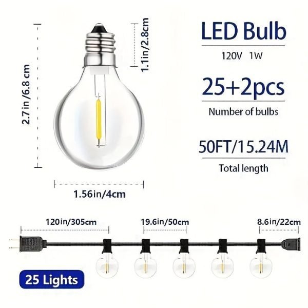 Goodsright Decor Waterproof 50Ft LED G40 Globe String Lights ?C Dimmable, Energy-Efficient & Warm Ambiance for All Festive Occasions, 27+2 Shatterproof Bulbs, US Ready