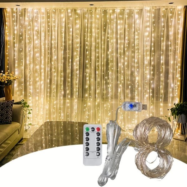 Goodsright Decor Charming 600LED USB Curtain Lights with Remote ?C Transform Spaces with Cozy Yellow Ambiance for Weddings & Celebrations