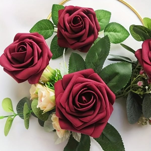 Goodsright Decor 25pcs Wine Red Artificial Rose Bouquet Set - DIY Wedding Decor & Romantic Occasion Accent - Perfect for Engagements, Bachelor Parties, Birthdays & Anniversaries