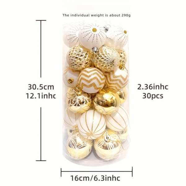 Goodsright Decor 30pcs Large 60MM Golden & White Painted Shatterproof Christmas Tree Ornaments - Traditional Festive Hanging Decorations for Wedding and Holiday - Durable Plastic Material, No Feathers, Easy to Hang