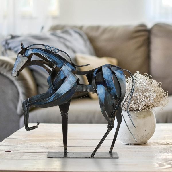 Goodsright Decor Handmade Horse Statue - Unique Rustic Decor for Office & Home - Hand-Painted Metal Sculpture - Perfect Handicraft Gift for Horse Lovers (Blue)