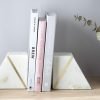 Goodsright Decor Marble Book Ends for Shelves, Decorative Bookends for Heavy Books, Unique Mid Century Modern White and Gold Bookends with Brass Inlay, Heavy Duty Bookshelf Stopper, Set of 2
