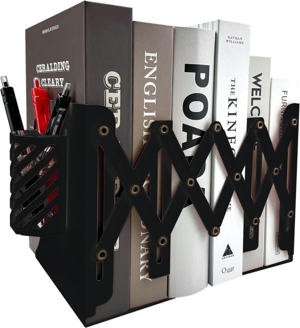 81IXVjFdIgL._AC_SL1500 Goodsright Decor Adjustable Bookends, 19 inches 2 Dividers Heavy Duty Metal Book Holders, Book Storage Rack, Desk Organizer Magazine File Holder for Office, School, Bookstore and Home, Black