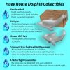 Goodsright Decor Coastal Dolphin Sculptures - Handcrafted Resin Figurine Statues for Bookshelf, Small Decorative Gray Dolphins, Boxed Set of 2 (7.5L & 6.5L inches)