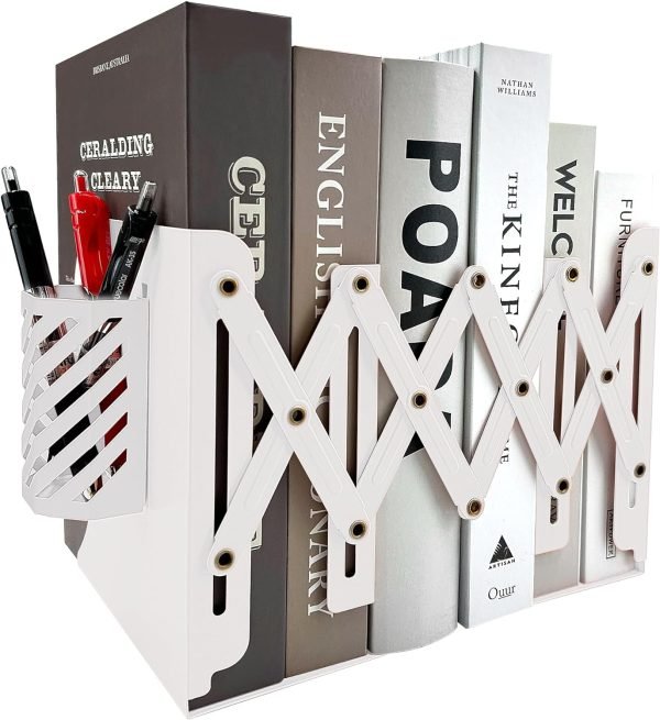 81RViKySSeL._AC_SL1500 Goodsright Decor Adjustable Bookends, 19 inches 2 Dividers Heavy Duty Metal Book Holders, Book Storage Rack, Desk Organizer Magazine File Holder for Office, School, Bookstore and Home, Black