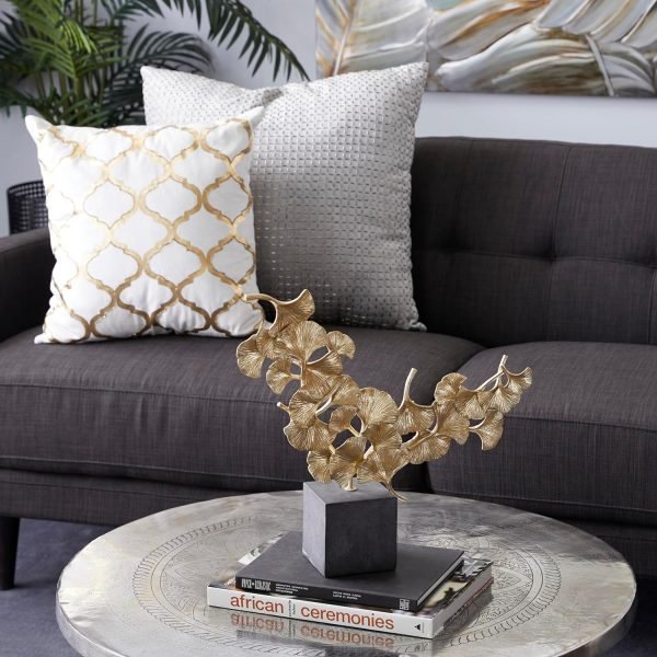 81XNdhDUcBL._AC_SL1500 Goodsright Decor Polystone Floral Handmade Decorative Sculpture Home Decor Statue with Black Block Base, Accent Figurine 18" x 4" x 17", Gold