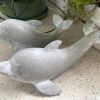 Goodsright Decor Coastal Dolphin Sculptures - Handcrafted Resin Figurine Statues for Bookshelf, Small Decorative Gray Dolphins, Boxed Set of 2 (7.5L & 6.5L inches)