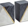 Goodsright Decor Marble Book Ends for Shelves, Decorative Bookends for Heavy Books, Unique Mid Century Modern White and Gold Bookends with Brass Inlay, Heavy Duty Bookshelf Stopper, Set of 2