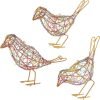 Goodsright Decor Set of 3 Handmade Bird Statue Home Decor,Metal Bird Figurine Rustic Table Decor, Hanging Metal Bird Decor Woven with Brown Natural Rattan for Home Decoration Memo Holder