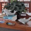 Goodsright Decor Coastal Dolphin Sculptures - Handcrafted Resin Figurine Statues for Bookshelf, Small Decorative Gray Dolphins, Boxed Set of 2 (7.5L & 6.5L inches)