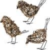 Goodsright Decor Set of 3 Handmade Bird Statue Home Decor,Metal Bird Figurine Rustic Table Decor, Hanging Metal Bird Decor Woven with Brown Natural Rattan for Home Decoration Memo Holder