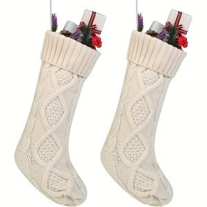 Goodsright Decor 2-Piece Set of Classic White & Ivory Christmas Stockings - Perfect for Decorating Your Home!