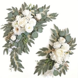 Goodsright Decor 2-Piece Elegant White Artificial Wedding Arch Flowers - Perfect For Welcome Signs, Reception & Home Decor | Ideal For Mother'S Day, Valentine'S & Spring Celebrations Versatile Event Decor Essentials