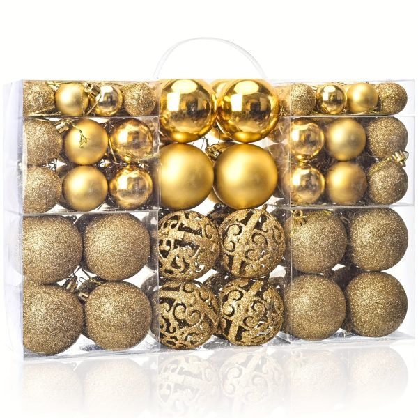 Goodsright Decor 100-Piece Golden Christmas Ornaments - Durable Shatterproof Hanging Baubles for Elegant Christmas Tree Decoration - Perfect for Xmas, Holiday, and Wedding Party Decor