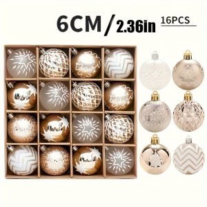Goodsright Decor 16pcs Christmas Decorations, Champagne Gold And White Christmas Ball Decorations, Christmas Tree Pendants, Home Party Decorations, Scene Decor, Room Decor, Home Decor, Window Decor Pendant, Holiday Party Decor (With Rope)