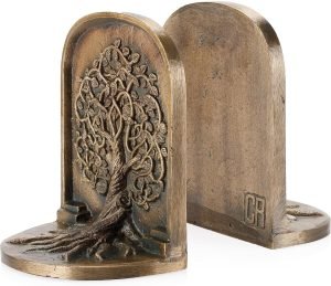 Goodsright Decor Tree of Life Bookends Set, Antique Brass Tree Book Ends, 2 Decorative Bookends for Shelves or Bookcase, Cast Iron Bookends, Stylish Brass Bookends, Non-Skid Anti-Slip Heavy Bookends, Home D??cor Gift