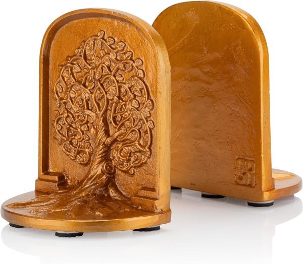 91lsiFURjhL._AC_SL1500 Goodsright Decor Tree of Life Bookends Set, Antique Brass Tree Book Ends, 2 Decorative Bookends for Shelves or Bookcase, Cast Iron Bookends, Stylish Brass Bookends, Non-Skid Anti-Slip Heavy Bookends, Home D??cor Gift