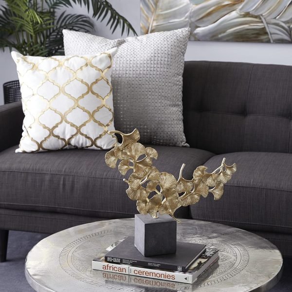 91swOQNe_YL._AC_SL1500 Goodsright Decor Polystone Floral Handmade Decorative Sculpture Home Decor Statue with Black Block Base, Accent Figurine 18" x 4" x 17", Gold