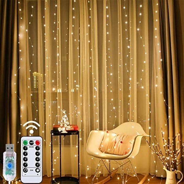 Goodsright Decor 1pc Warm White Curtain Light - 300 LED String for Windows, Cozy Illumination for Wedding & Christmas Decor